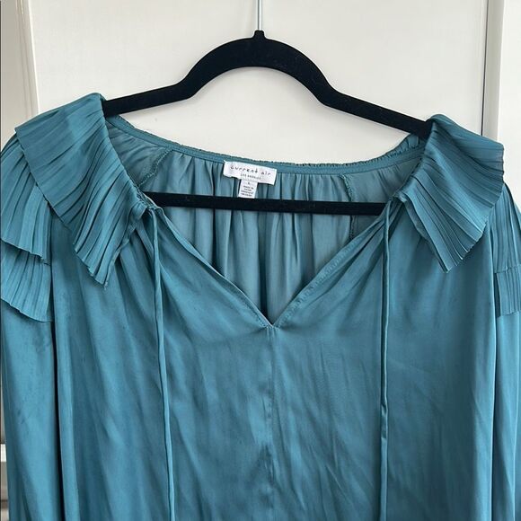 Current Air Tops - Teal Pleated Collar Blouse